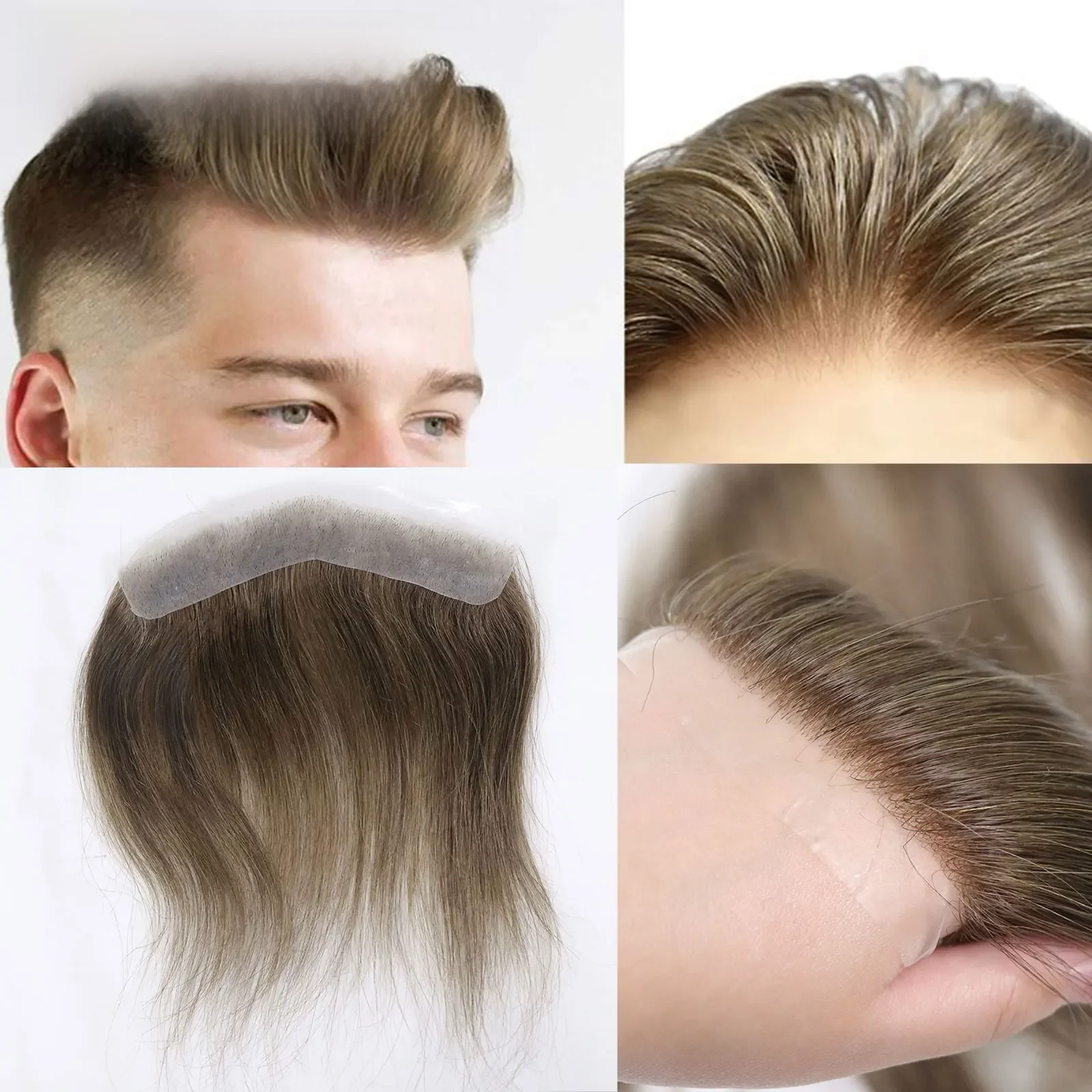 0,06 mm braunes gerades Herren-Toupet im V-Stil, frontaler Haaransatz für Männer, 15 cm Echthaar, ultradünne Haut, PU-Herren-Kapillarprothese