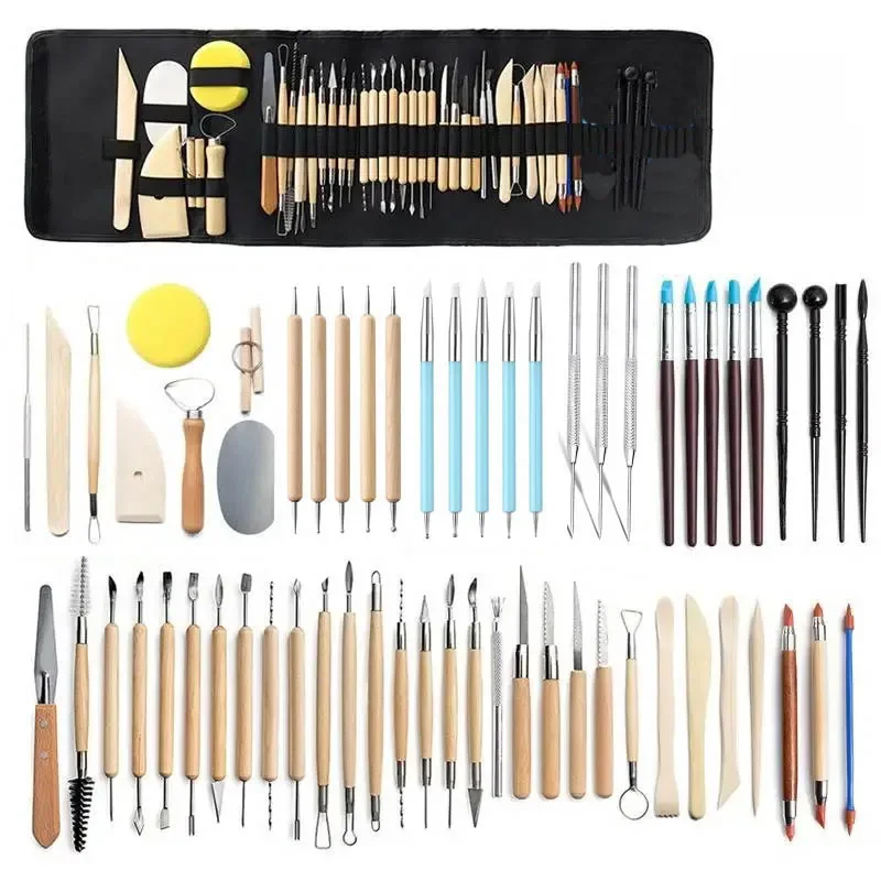 Ensemble d'outils professionnels de sculpture d'argile de poterie, bâton de modélisation, outils en céramique, sculpture de cire lissante, outils d'art en céramique polymère 61 pièces