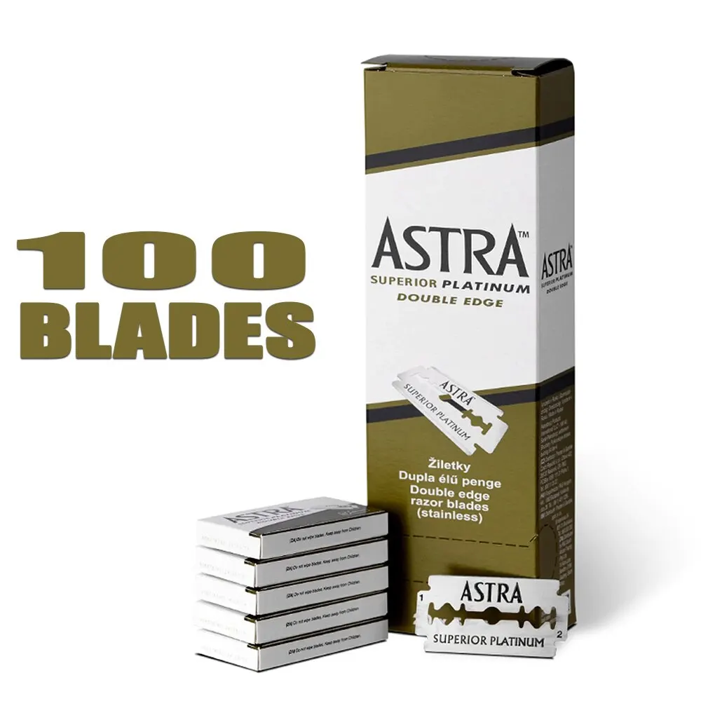 Astra blade 100pcs superior platinum double edge safety shaving razor blades stainless steel top quality steel for