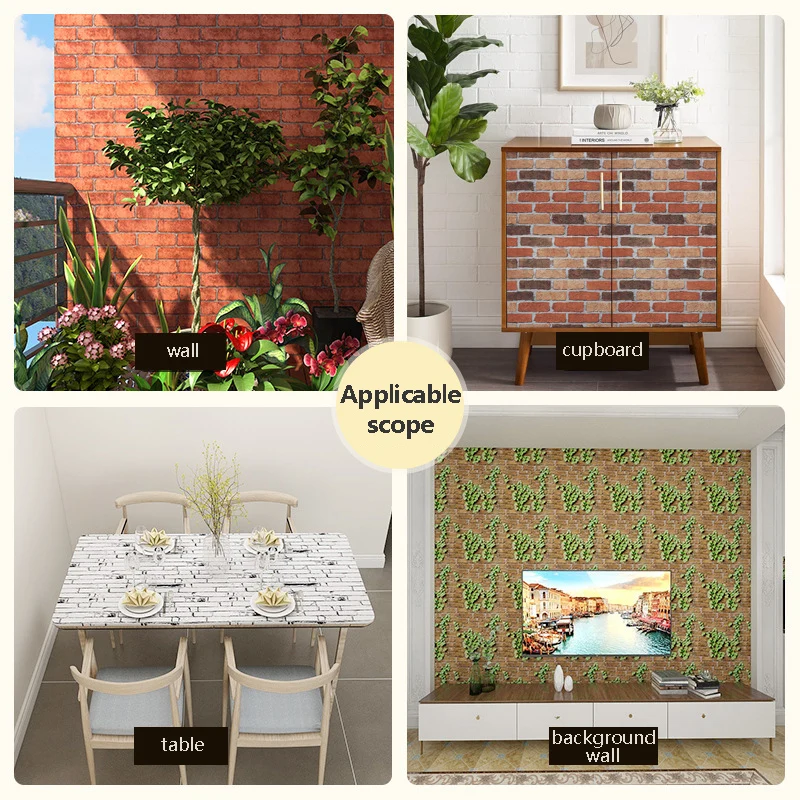 Waterproof Wall Stickers Background Self-adhesive Wallpaper Retro Red Brown Brick Pattern Modern Home Decoration DIY 45cm PVC