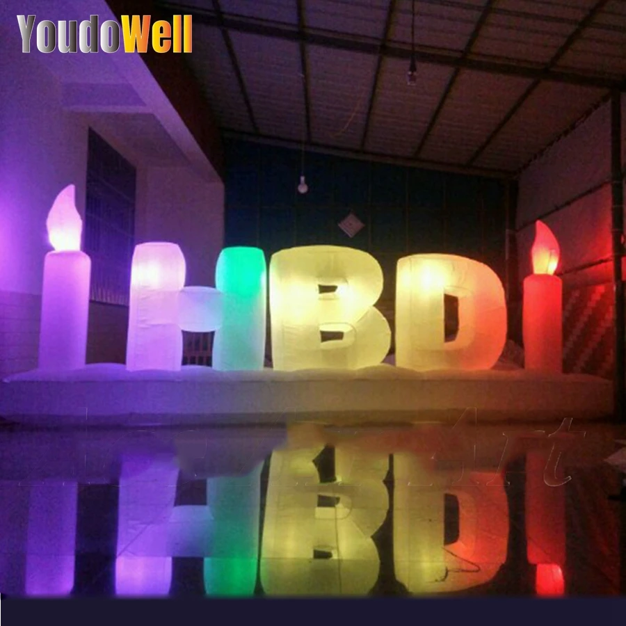 Modèle de lettre gonflable LED réutilisable avec lumière colorée, affichage de l'alphabet, HBD, GROfor, fête d'anniversaire, magasin de gâteaux