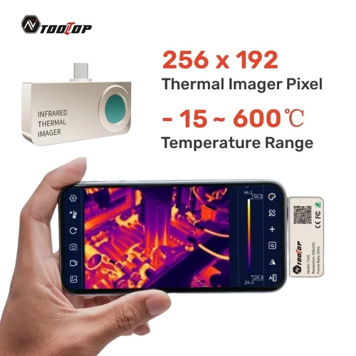 TOOLTOP 256*192 열화상 카메라, C타입 적외선 열화상 카메라,-15 ℃ ~ 600 ℃ 열화상 온도 추적, 12 개 언어
