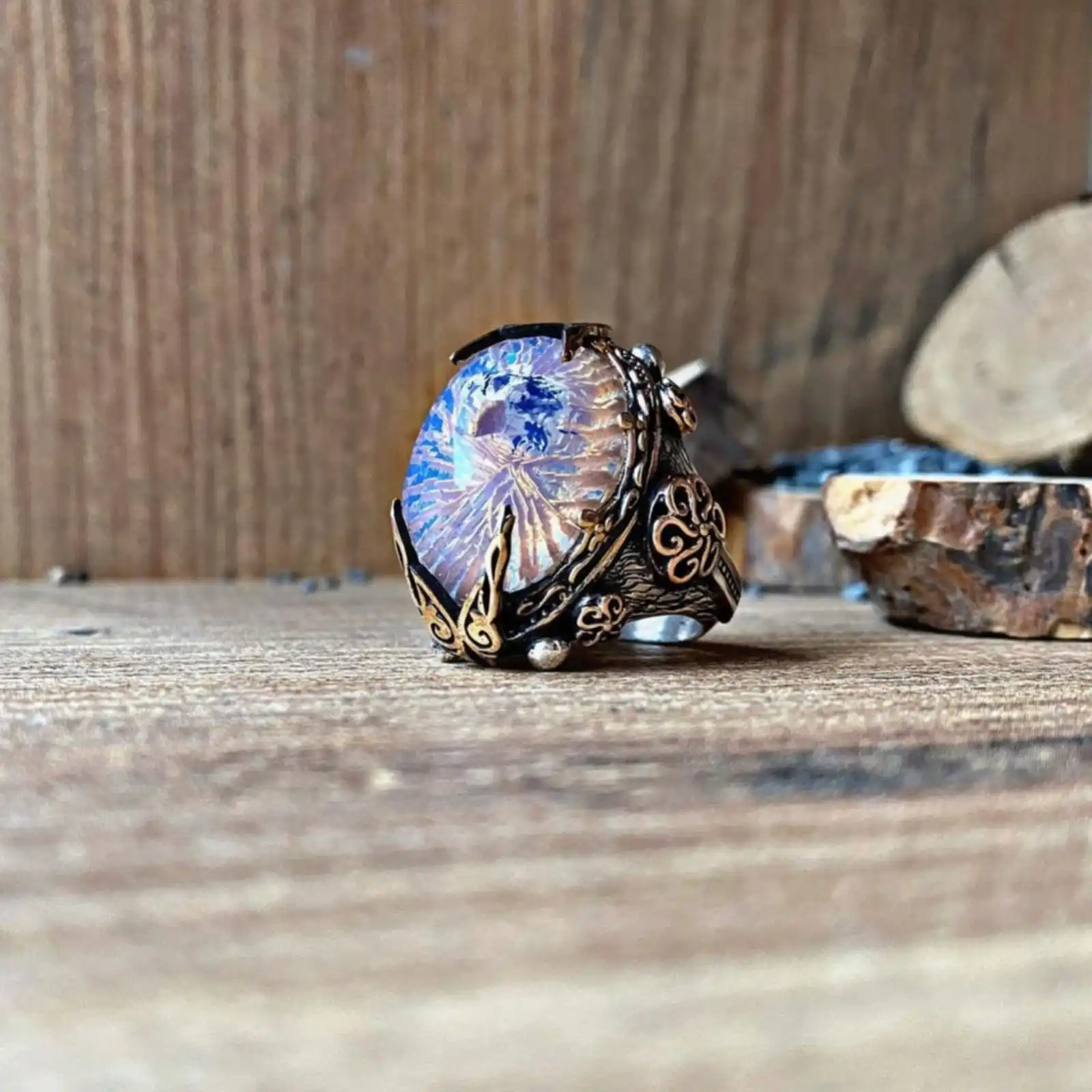 Bohemian Silver Hawk Ring,  Hand-Carved Moonstone Statement Jewelry, Fathers Day Gift, Lord of the Sky Falcon Ring, Handmade