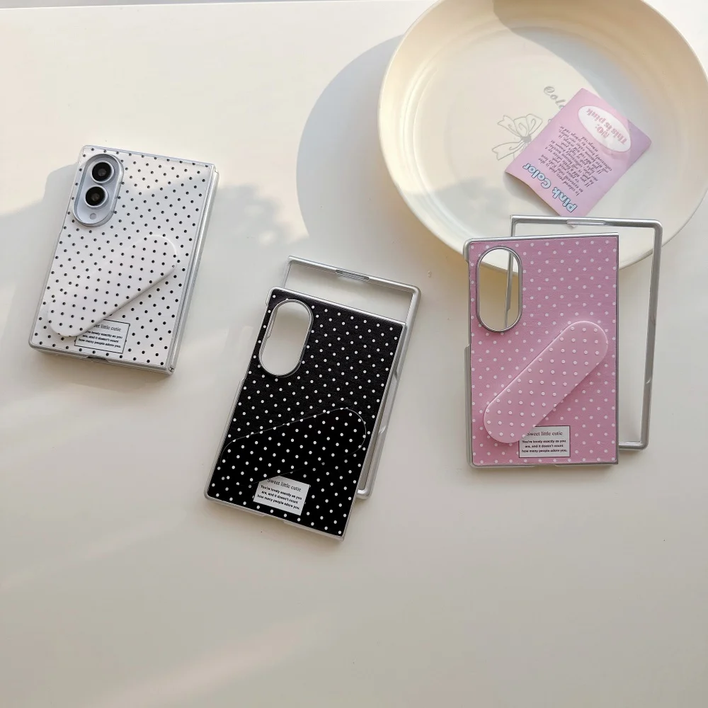 Korean Ins Sweet Polka Dot Phone Case For Samsung Galaxy Z Fold 8 fold8 Shockproof Foldable Protective Cover With Band-Aid Stand