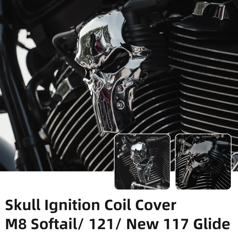 

For Harley M8 Engine 2018-Later Softail Low Rider 2024-Later 117 Touring Motorcycle Skull Ignition Coil Cover Guard Modification