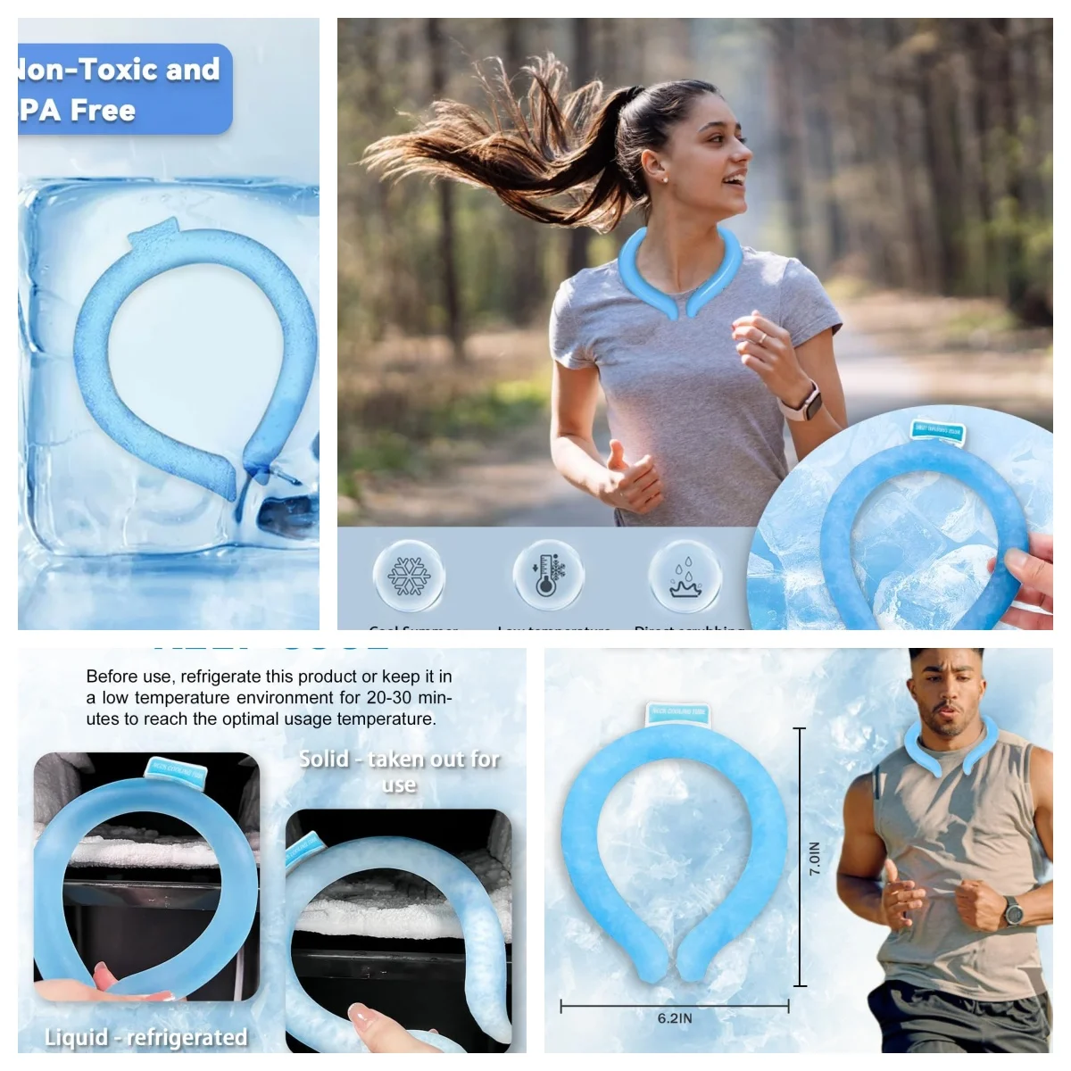 

Охлаждающая трубка для шеи, многоразовое охлаждающее кольцо для шеи, носимый охлаждающий компресс для жаркой погоды, спорта и походов, персональный охлаждающий ледяной бандаж