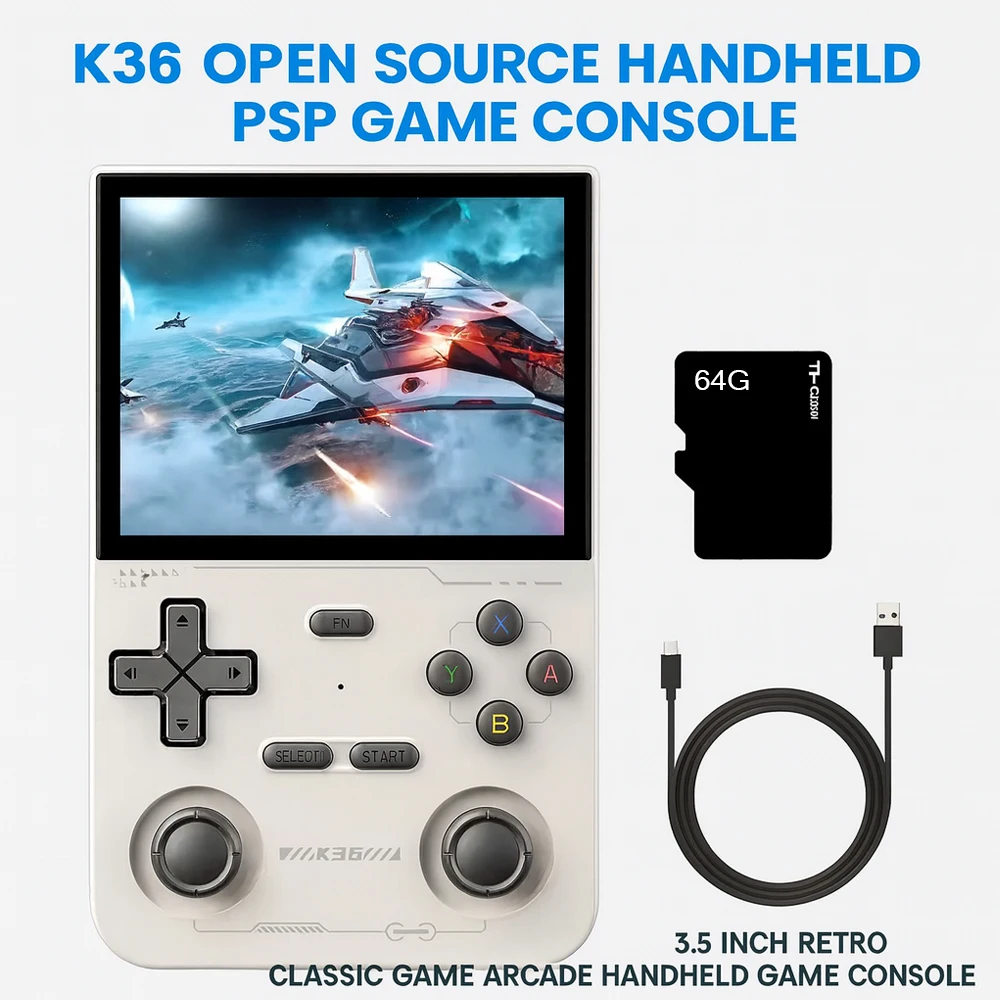 K36 Open Source Handheld Game Console 3.5'' Retro PSP Emulator Dual 3D Joysticks 64G/128G 10000+ Classic Games