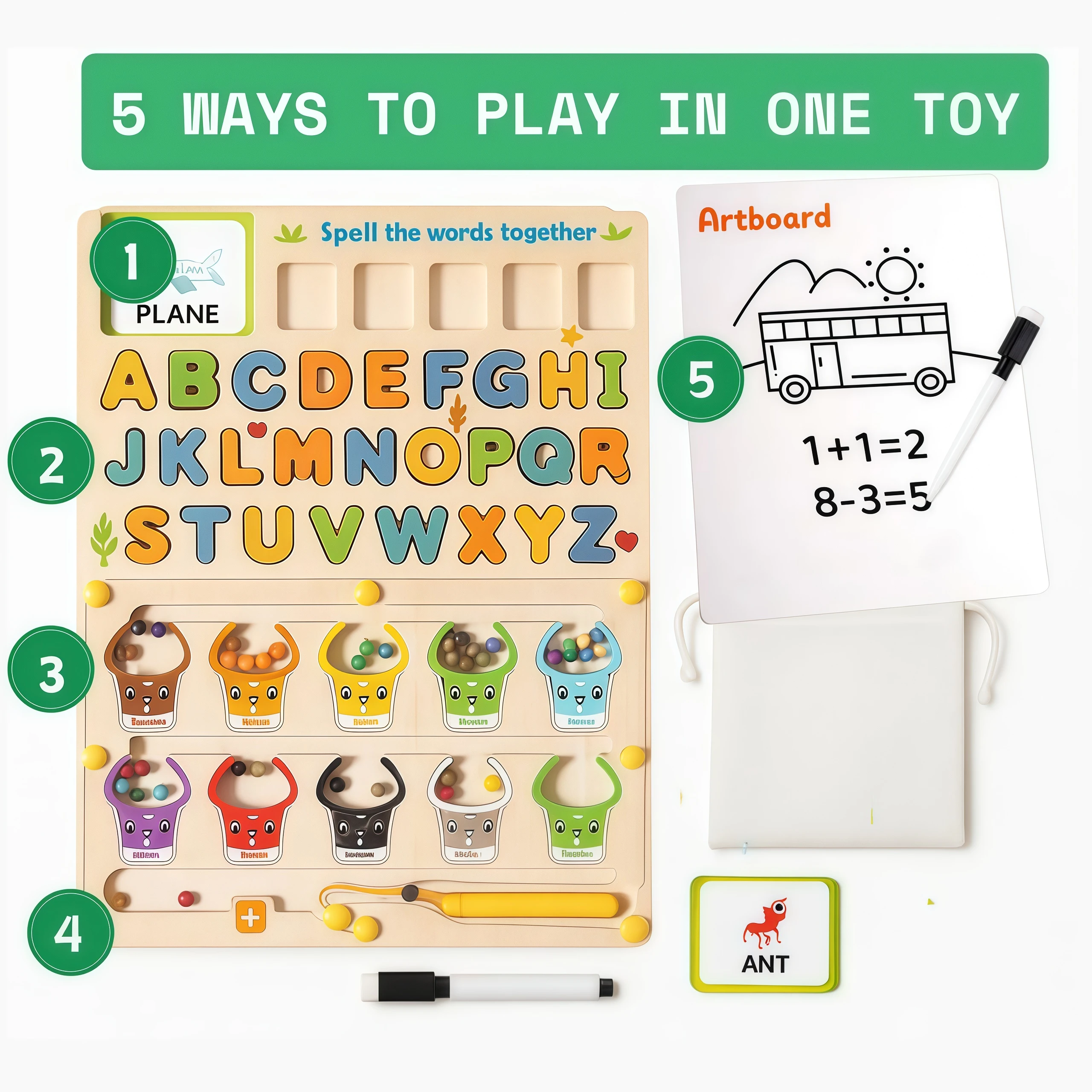 Toddler Montessori Toys 3 in 1 Wooden Magnetic Color Number Maze With Drawing Board Letters Learning Early Education Toy Gifts