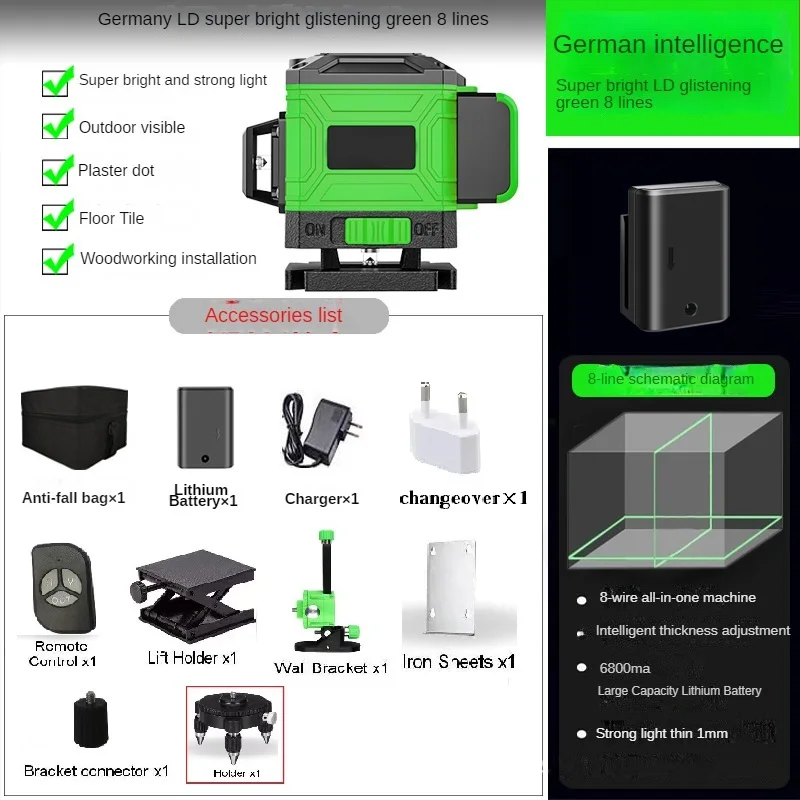 3D 4D 12 16 Linien Laser-Nivelliergerät 3 ° Schnelles automatisches Nivelliergerät mit USB-Akku für vertikale und horizontale Nivellierung