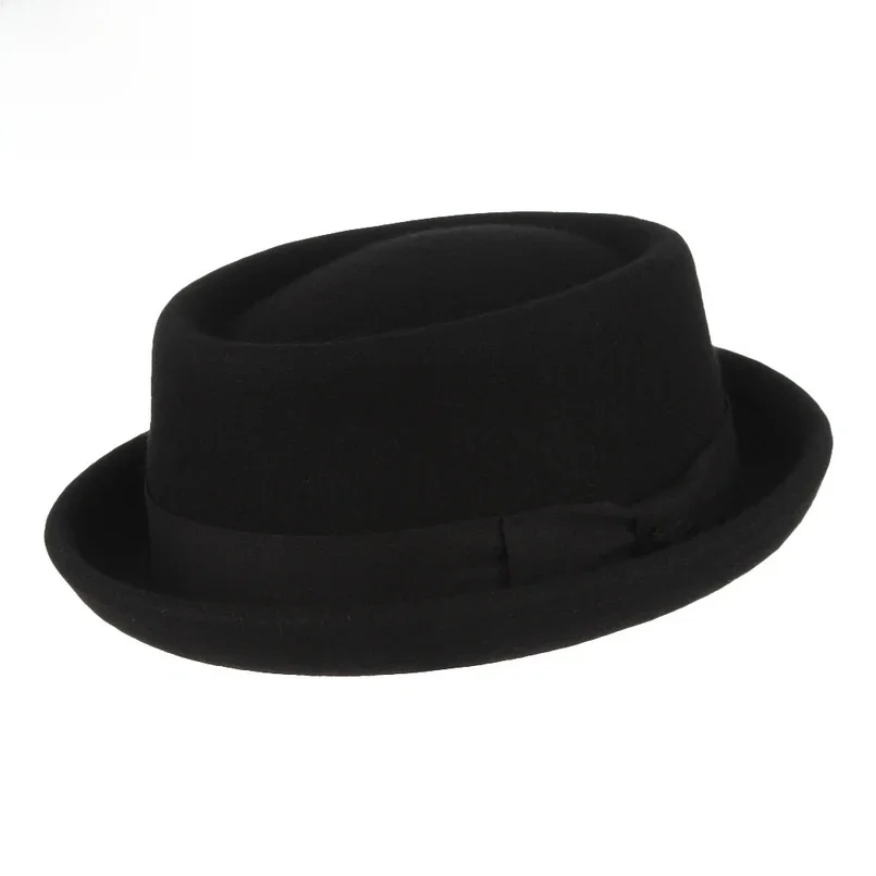 GEMVIE mężczyźni kobiety 100% wełna czuł Crushable Porkpie Fedora kapelusz w stylu Vintage zakrzywione rondo Pork Pie wełny kapelusz jesień zima — zdjęcie 2