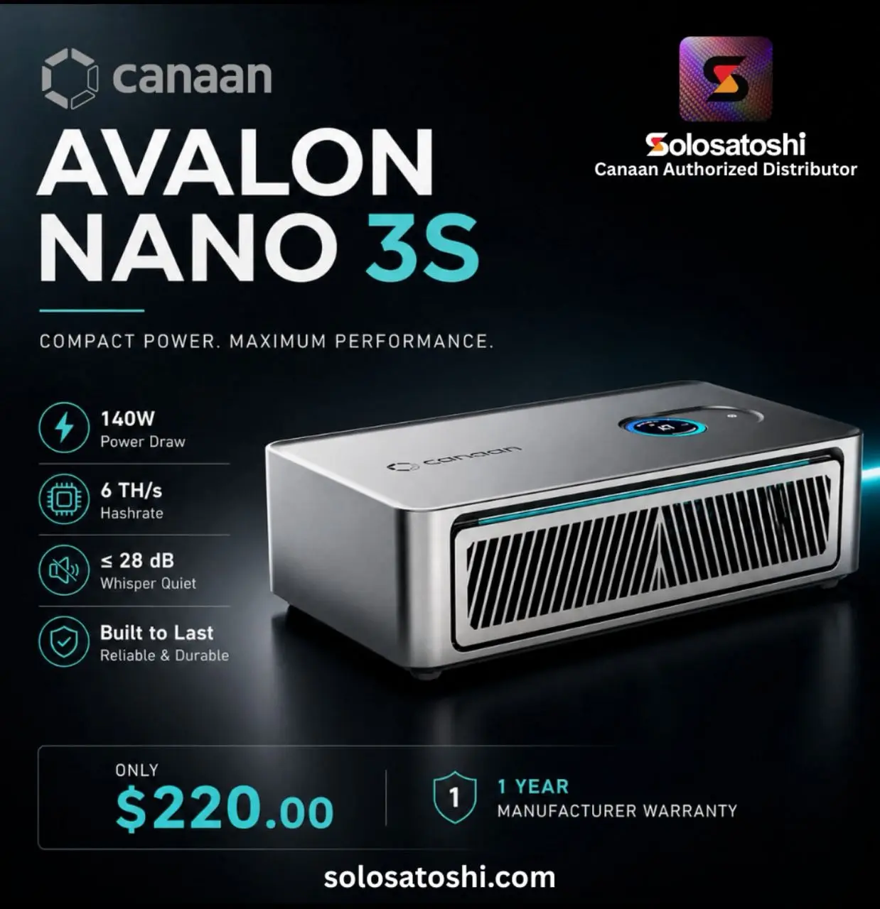 

P. PROMO SALES BUY 10 GET 6 FREE Canaan Avalon Nano 3S 6TH/s Bitcoin Miner 6TH/S 140W With PSU