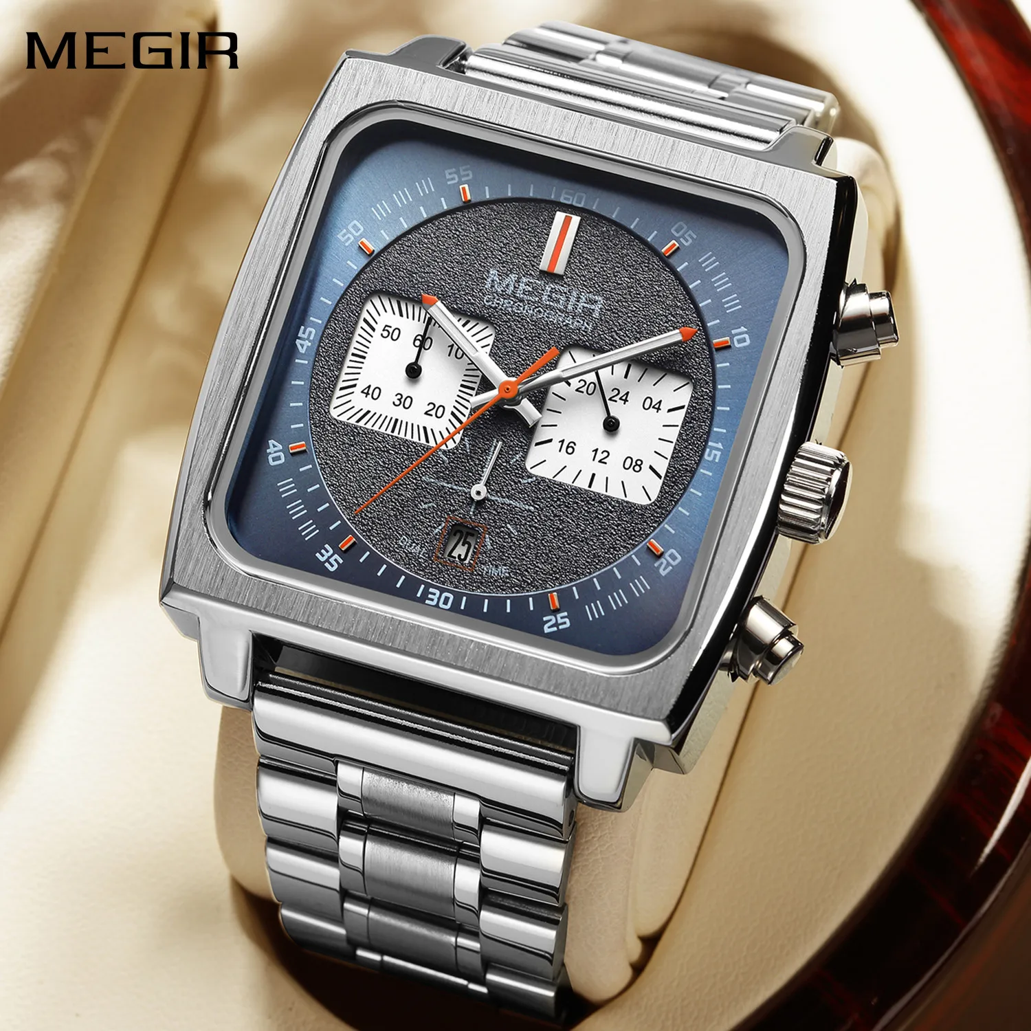 

MEGIR Luxury Big Dial Men's Watches Chronograph Stainless Steel Waterproof Business Wristwatch Date Clock Men Sport Quartz Watch