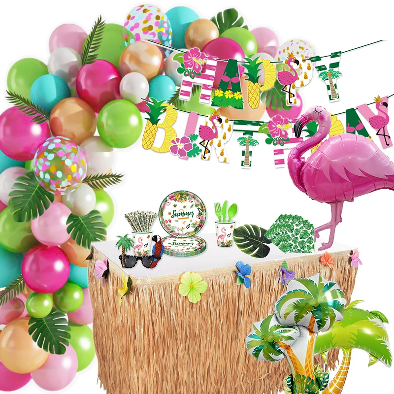 Hawaiian Theme Party Hawaii Beach Summer Tropical Flamingo Party Supplies Decor Luau Wedding Birthday Party Decoration