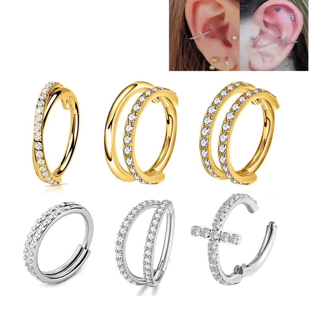 Anneau de nez en titane G23, clicker pour cartilage d'oreille, tragus, hélix, daith, boucles d'oreilles rondes, créoles CZ 16G, bijoux de piercing corporel à segment articulé