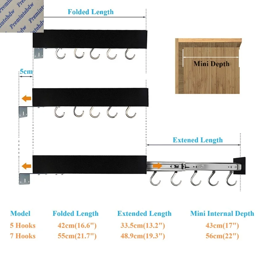 1Piece Heavy Top Mount Pull Out Pan Rack Hanging Hooks For Laundry Wardrobe Closet Organizer