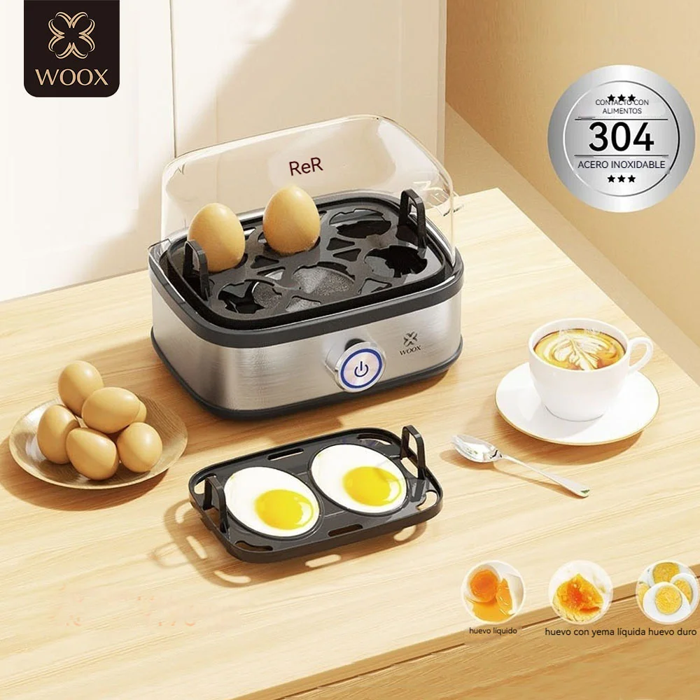 WOOX Cocedor de huevos portátil de 400 W, con apagado automático, inteligente, capacidad para 6 huevos, de acero inoxidable