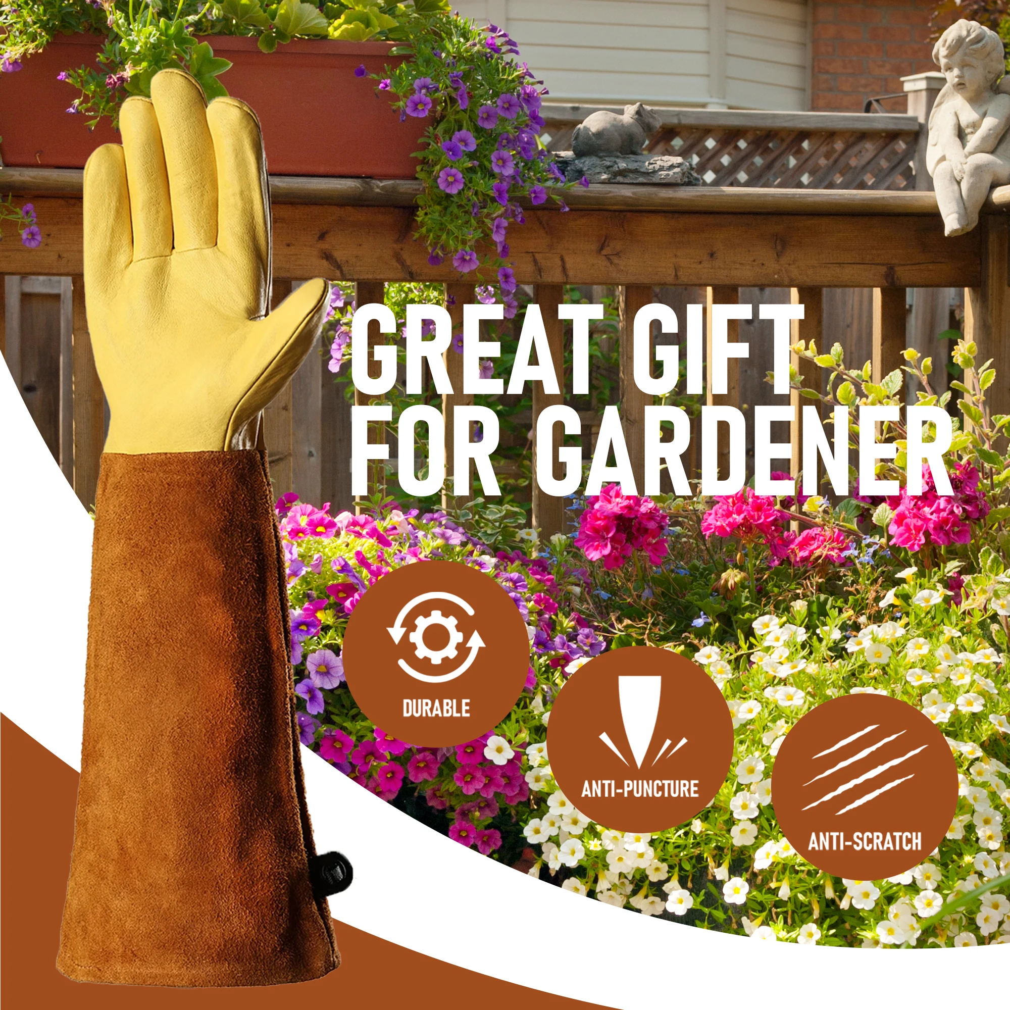 1 Pair Thorn Proof Gardening Gloves, Puncture Resistant with Adjustable Cuff, Scratch Proof for Outdoor Yard Work