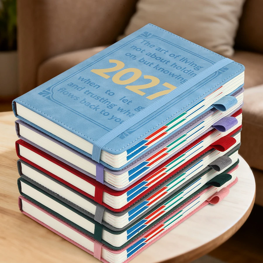 Agenda diaria 2027, planificador de 365 días, cuaderno de gestión del tiempo, libro de horarios, 320 páginas, fin de semana en una página, fácil de limpiar y 2 notas.