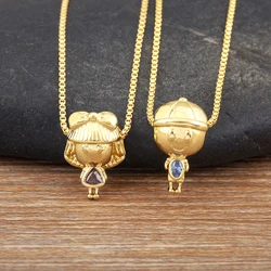 Nidin Hot Sale Trendy Son And Daughter Shape Zircon Pendant Necklace Boy Girl Fine Chain Choker Jewelry Mother's Day Gifts