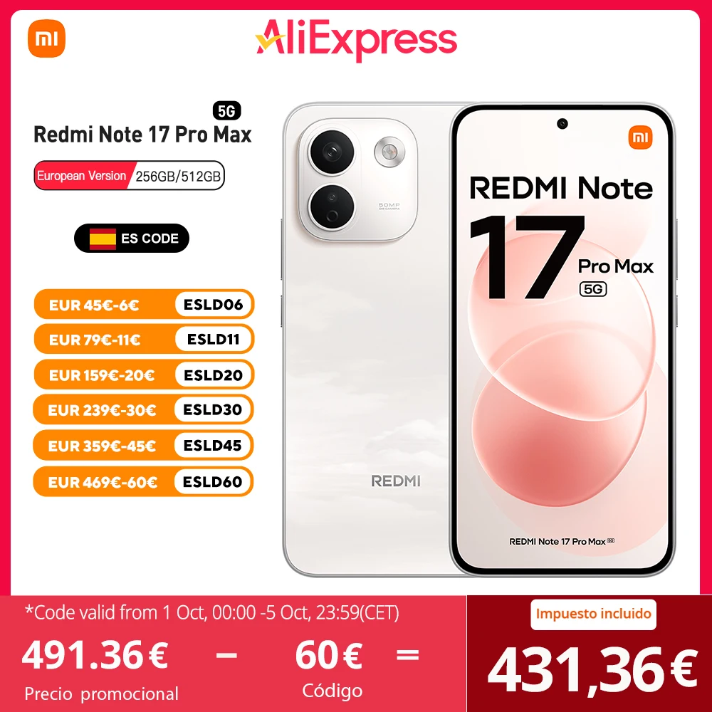 Xiaomi Redmi Note 17 Pro Max 5G Versión Europea 256GB/512GB NFC Snapdragon 6 Ge…