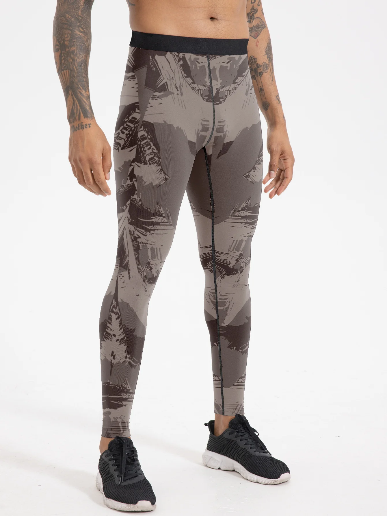 Leggings a compressione da uomo per corsa all'aperto Leggings sportivi con stampa digitale con poliestere ed elastico elasticizzato