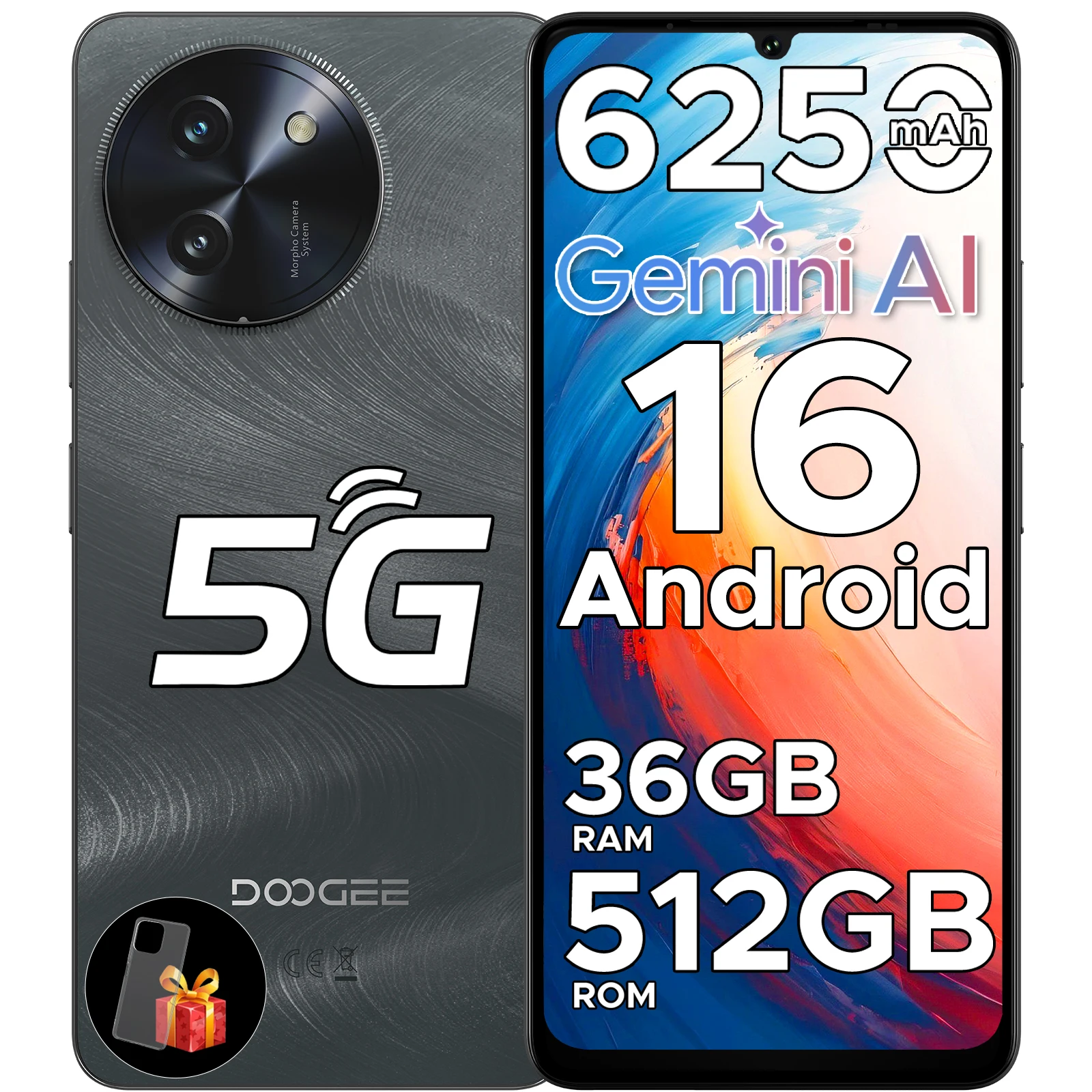 DOOGEE Note59 Pro+ 5G SmartPhone Android 16 6.75''120Hz Screen 6250mAh Battery 12GB+512GB 50MP+8MP AI Camera CellPhone NFC