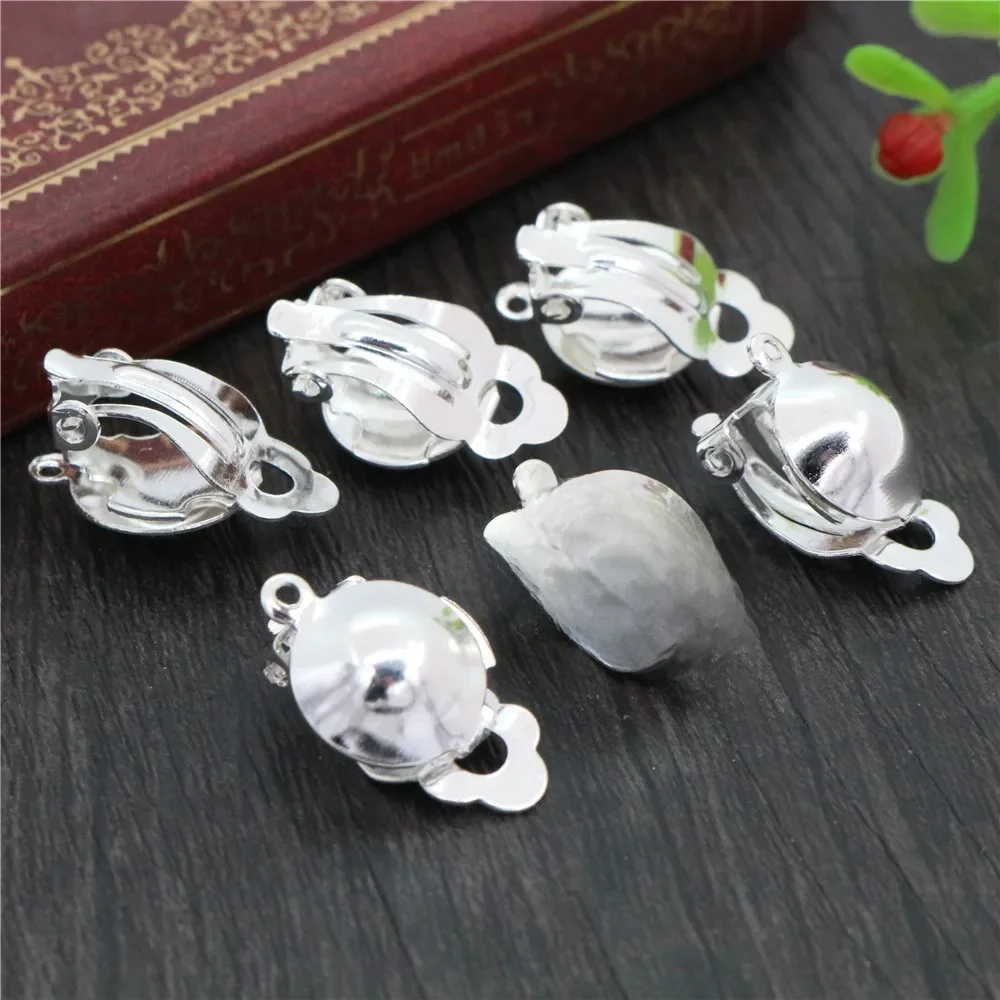 12mm 20 sztuk/partia żelaza materiał klipsy ucha posrebrzane kolory, kolczyki puste/Base,Fit 12mm szklane kaboszony, kolczyki setting-S2-33 — zdjęcie 2