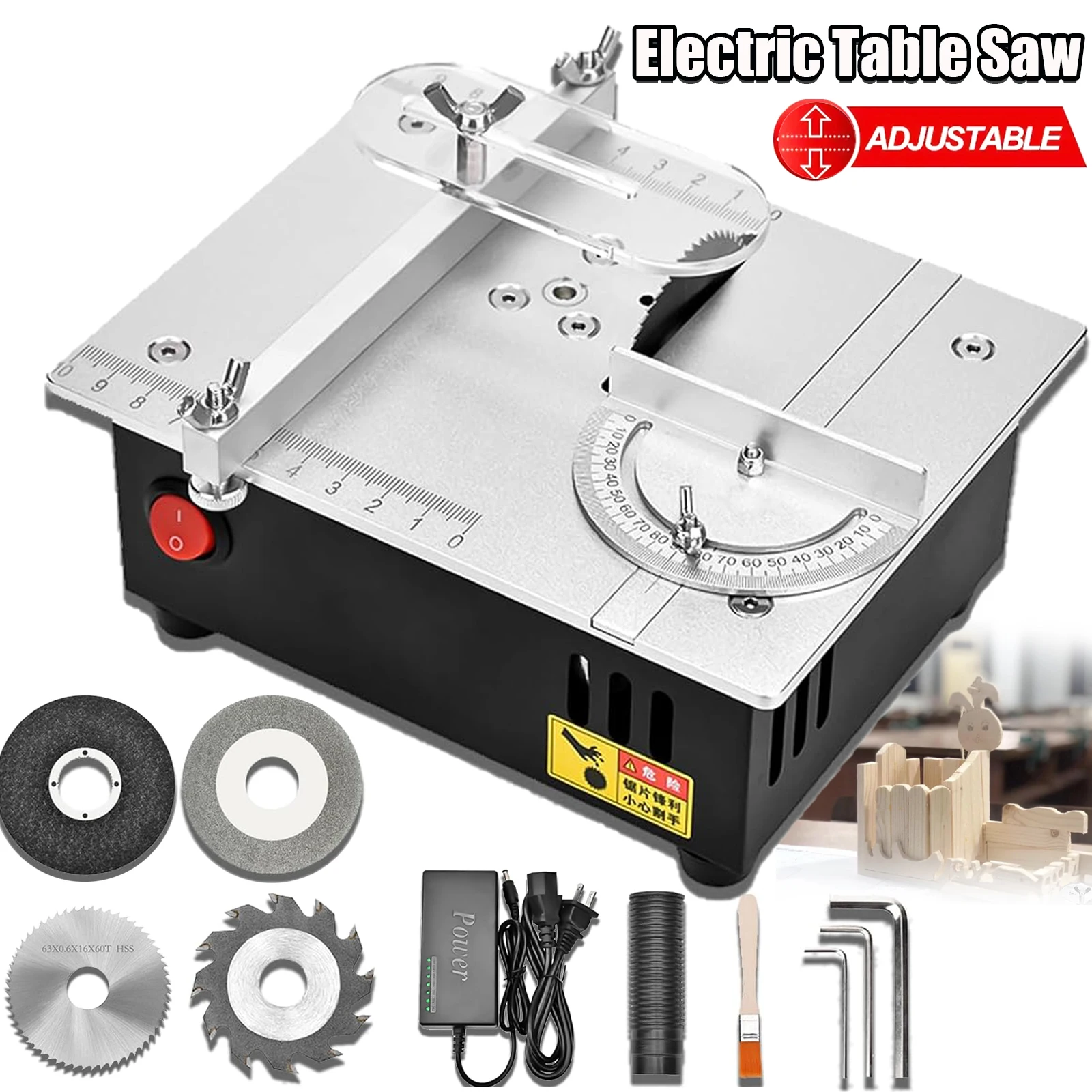 Sierra de mesa eléctrica con elevación de precisión, herramienta de carpintería hecha a mano, máquina cortadora de escritorio con profundidad de corte ajustable