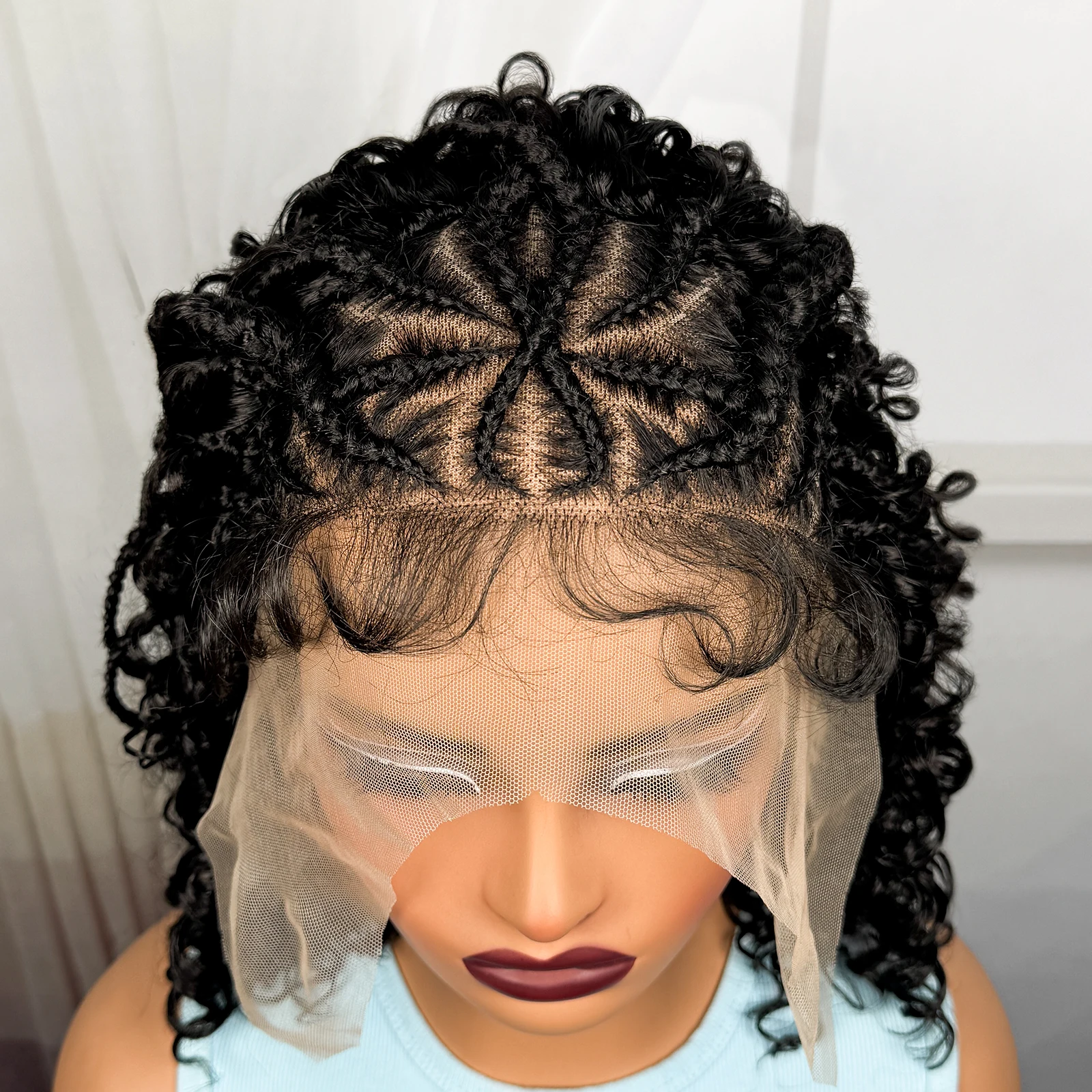 Box Braided Wigs Synthetic Natural Cornrow Braids Wig 13x4 Lace Frontal Curly Braiding Hair Wigs with Baby Hair for Black Women