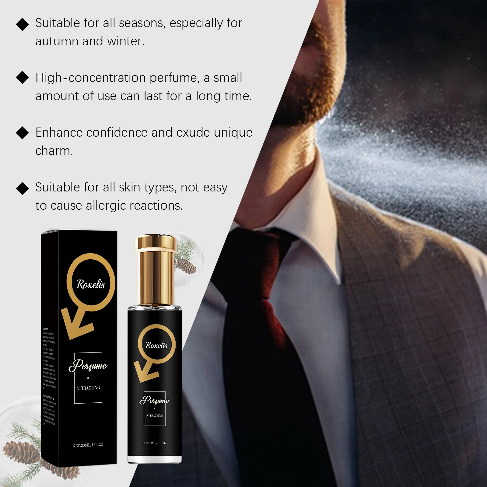 Roxelis 30ml hommes phéromone parfum cèdre parfum Glamour messieurs durable rencontres parfum romantique corps frais flirtant parfum