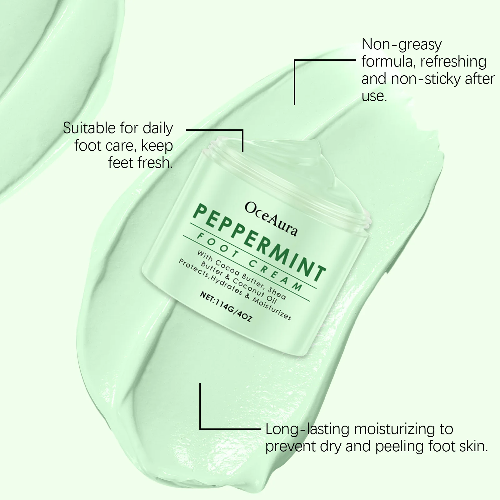 Oceaura Mint Foot Cream Daily Hydrating Reduce Roughness Remove Dead Skin Nourishing Relief Discomfort Foot Exfoliating Cream