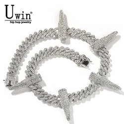 Uwin 12mm Cuban Link Chain Black Panther Zinc Alloy Bullets Necklace For Men Full Setting Rhinestones Fashion Jewelry For Gifts