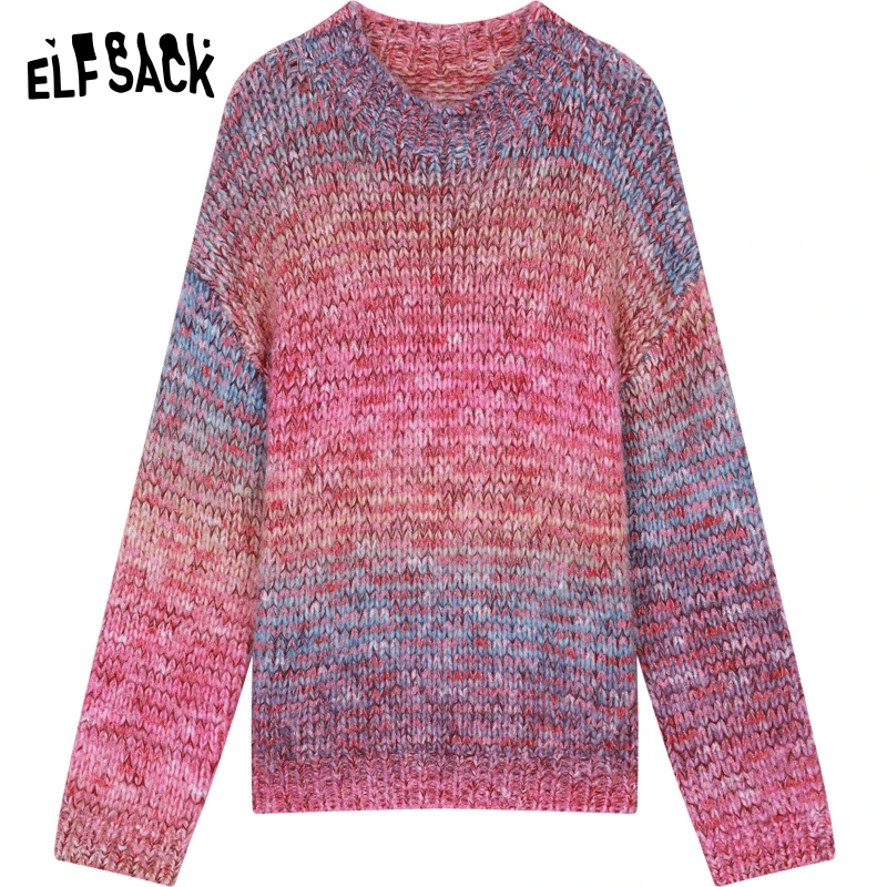 ELFSACK 2024 Winter New Arrivals Women's colorful gradient sweater, loose, sweet and soft