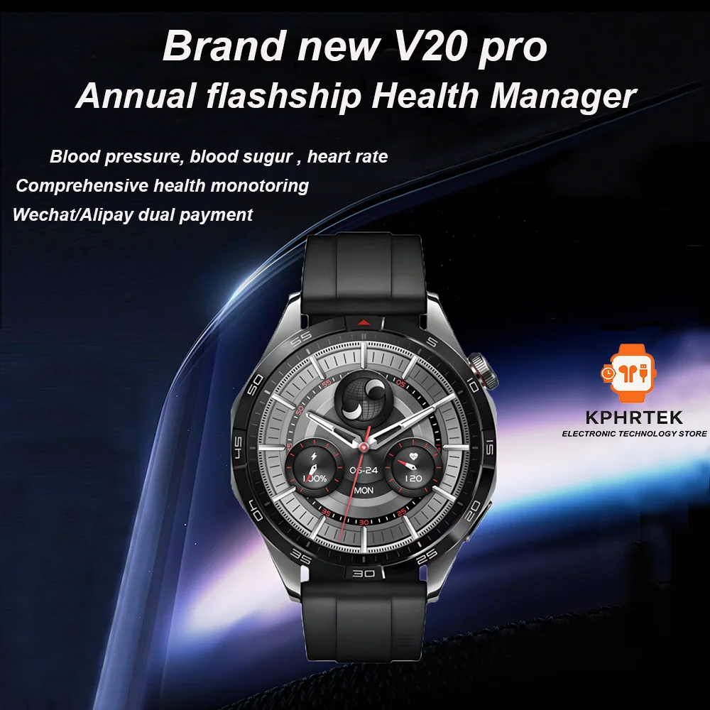 인기 있는 V20PRO 라운드 스크린 스마트 팔찌 GT5 진정한 속도 방수 NFC 듀얼 결제 AI 다기능 스마트 시계