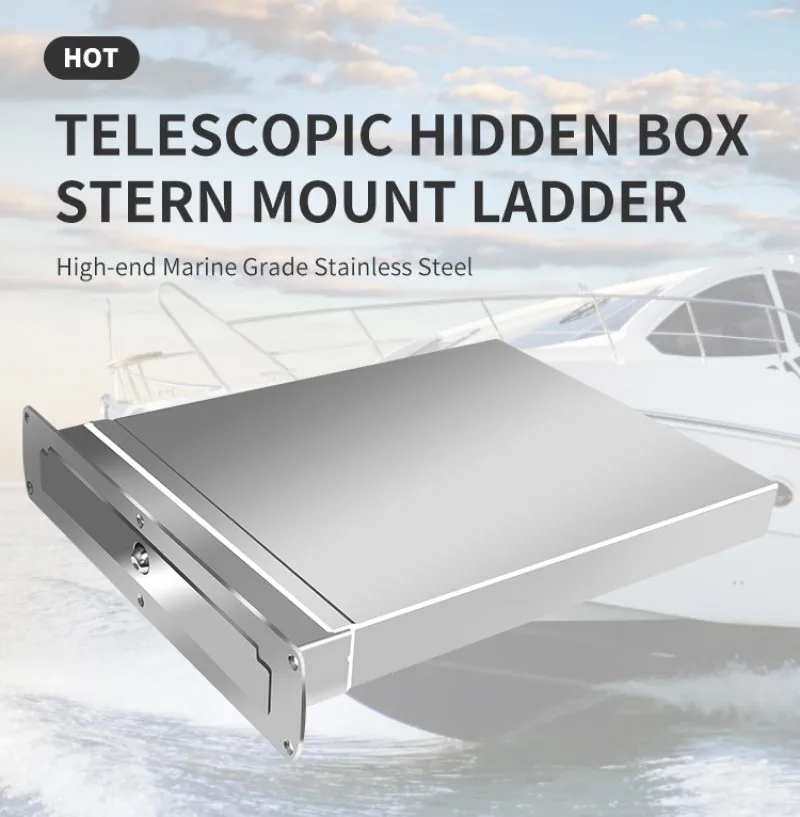 Stainless Steel Yacht Marine Box Ladder Box Hidden Telescopic Water Ladder Three Step Ladder Boat Tail Ladder