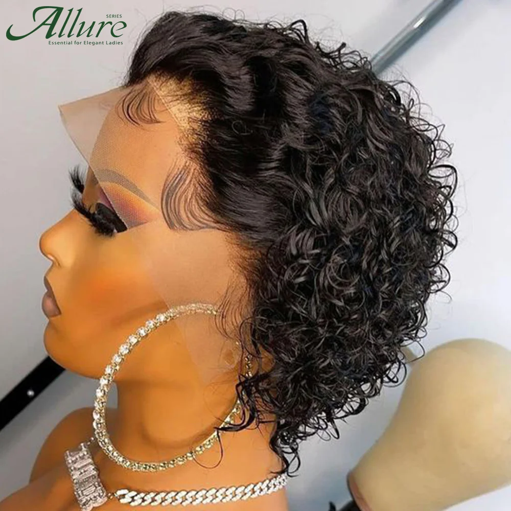 

Short Black Pixie Cut Curly Lace Human Hair Wigs Women Curly Bob Lace Front Wig Pre Plucked Colored Orange Brown Lace Wig Allure