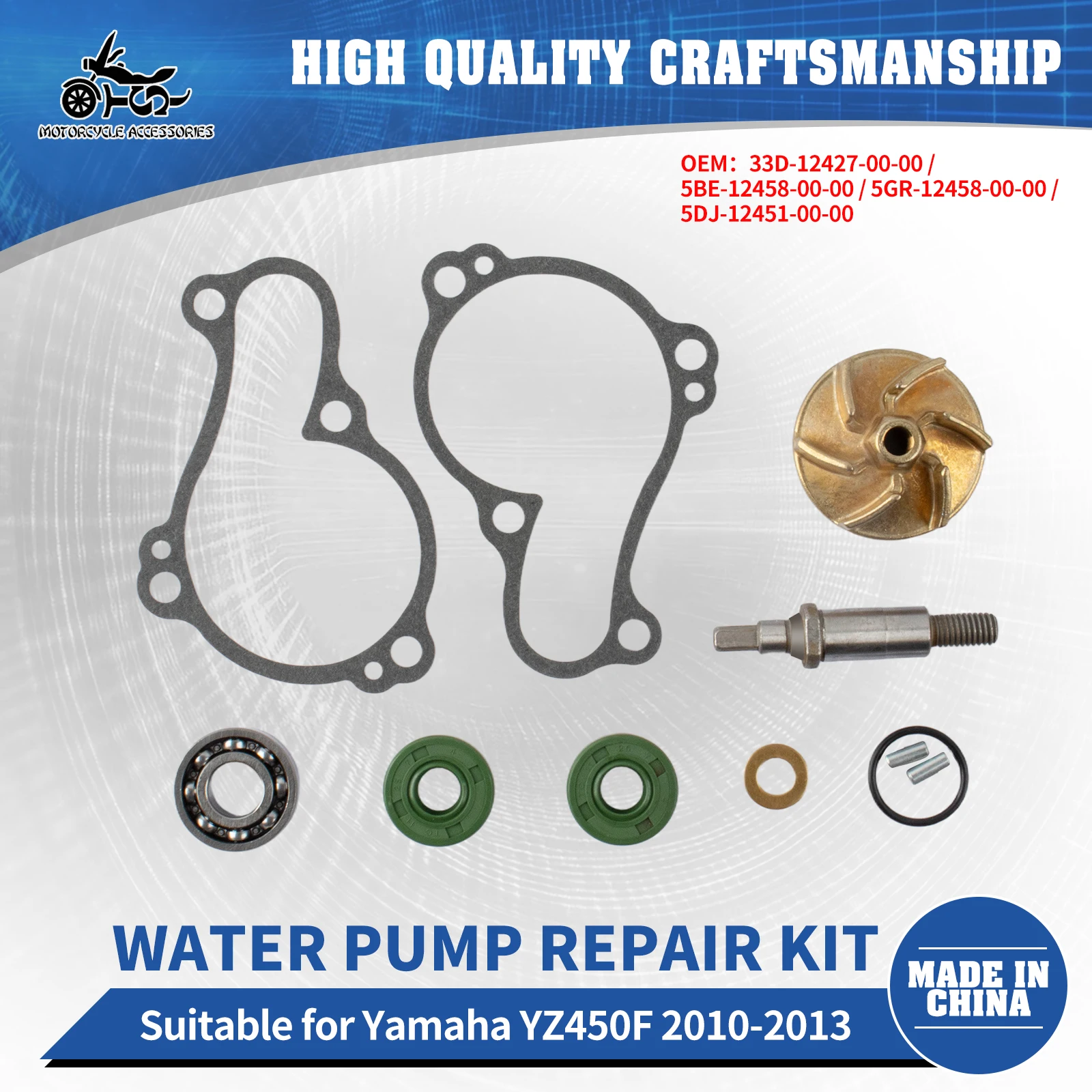 

SJ Motorcycle Accessories 33D-12427-00-00 Water Pump Repair Kit For Yamaha YZ450F 2010-2013 With Impeller Driver Gasket Bearing