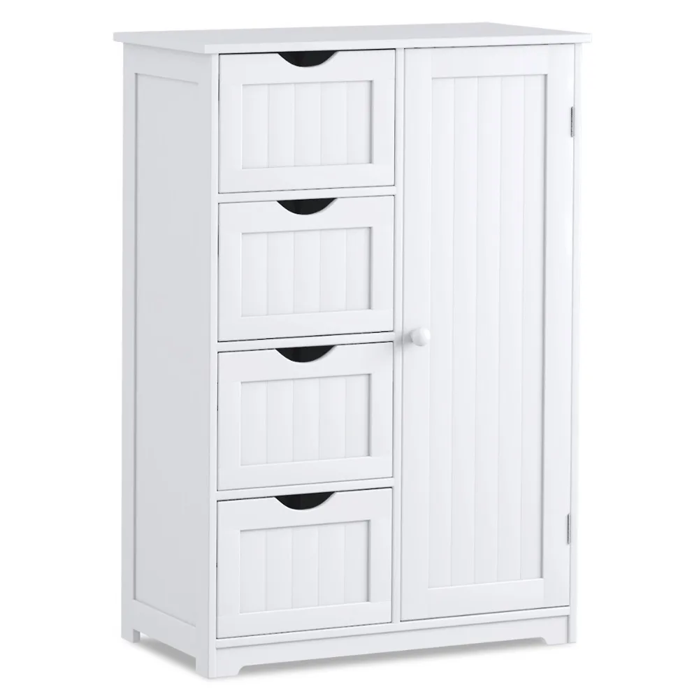 

Wooden 4 Drawer Bathroom Floor Cabinet Home Cupboard 2 Shelves Free Standing