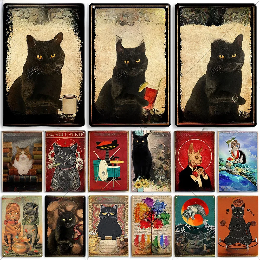 Artisian Animal Sign Black CAT Retro Metal Poster Funny Pet Vintage Decorative Tin Plate Garage Bar Pub Club Home Wall Decor — zdjęcie 2