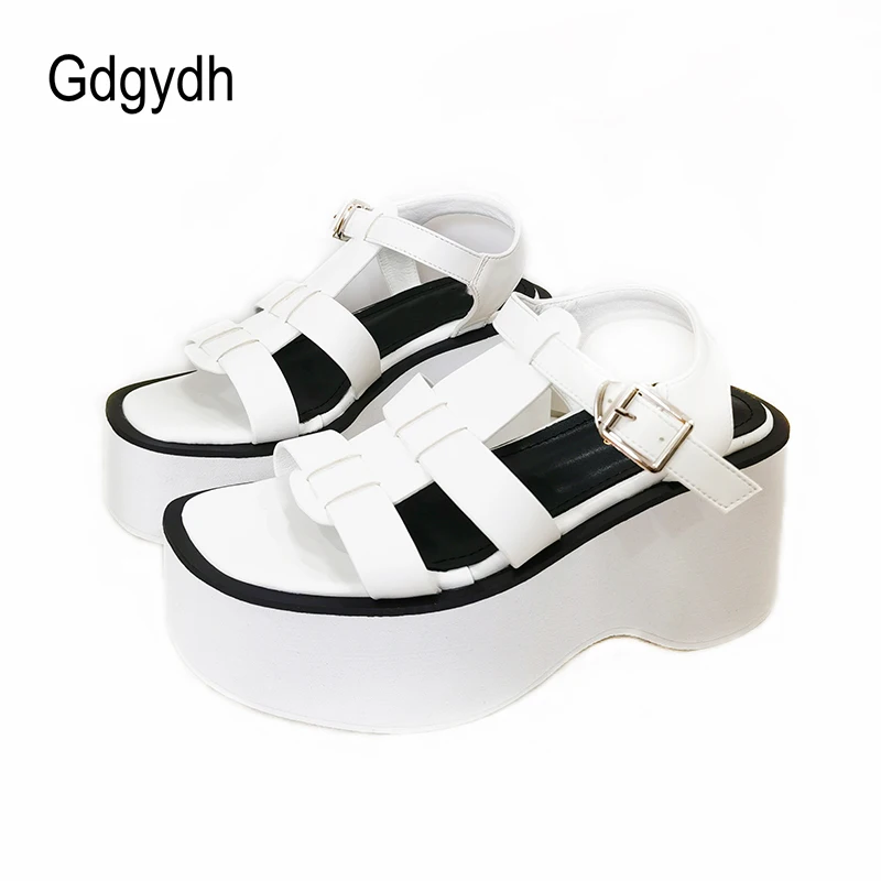 Gdgydh Chunky Sole Caged Platform Sandals for Women Adjustable Buckle Summer Gladiator Wedge Heeled Sandals Backless Big Size