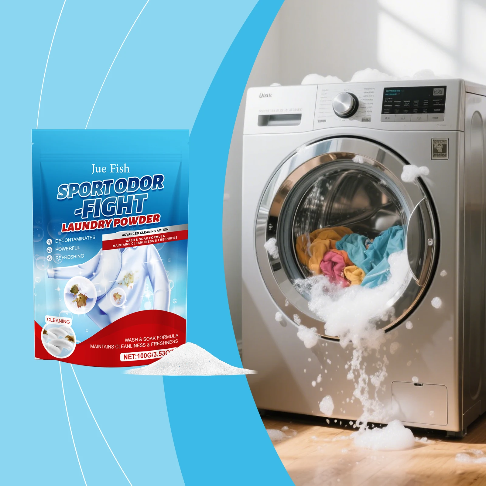 JUE FISH Laundry Washing Powder Gentle Stain Remover Fresh Scent Powerful Cleaning Oil Stain Low Foam Easy To Rinse Protect Color