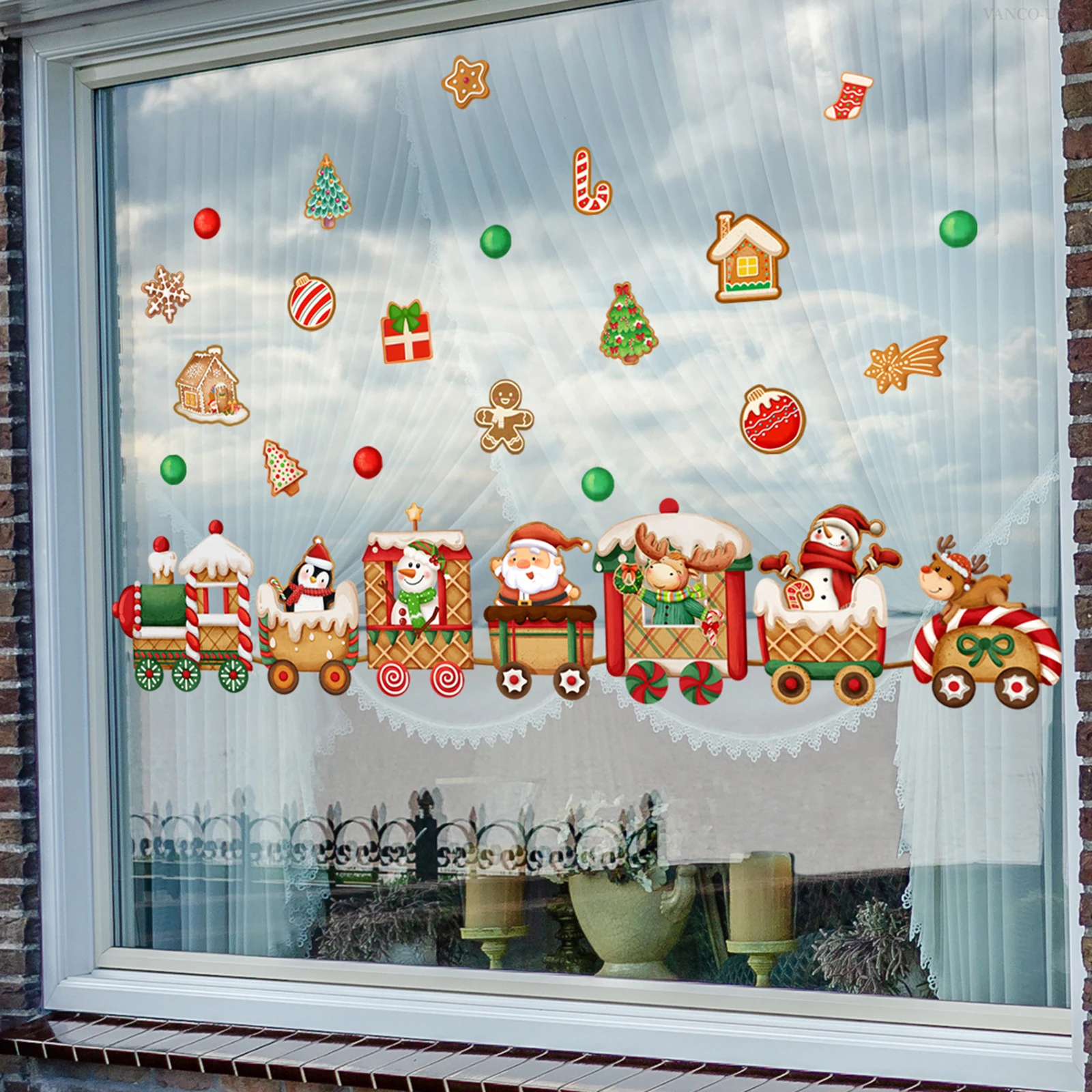 نافذة قطار عيد الميلاد يتمسك PVC عطلة الشتاء للفصول الدراسية مهرجان المنزل الرنة سانتا زينة عيد الميلاد ديكور عيد الميلاد #2