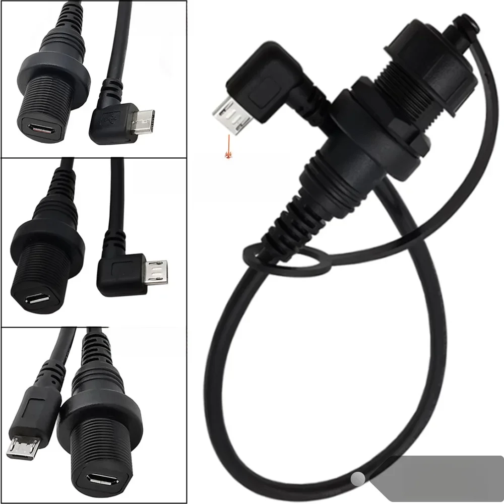 Wodoodporny kabel Micro USB 90 stopni IP67, Micro-USB 2.0 5-pin, wtyk męski do żeńskiego, do montażu na panelu, wodoodporne złącze przedłużające. — zdjęcie produktu 7