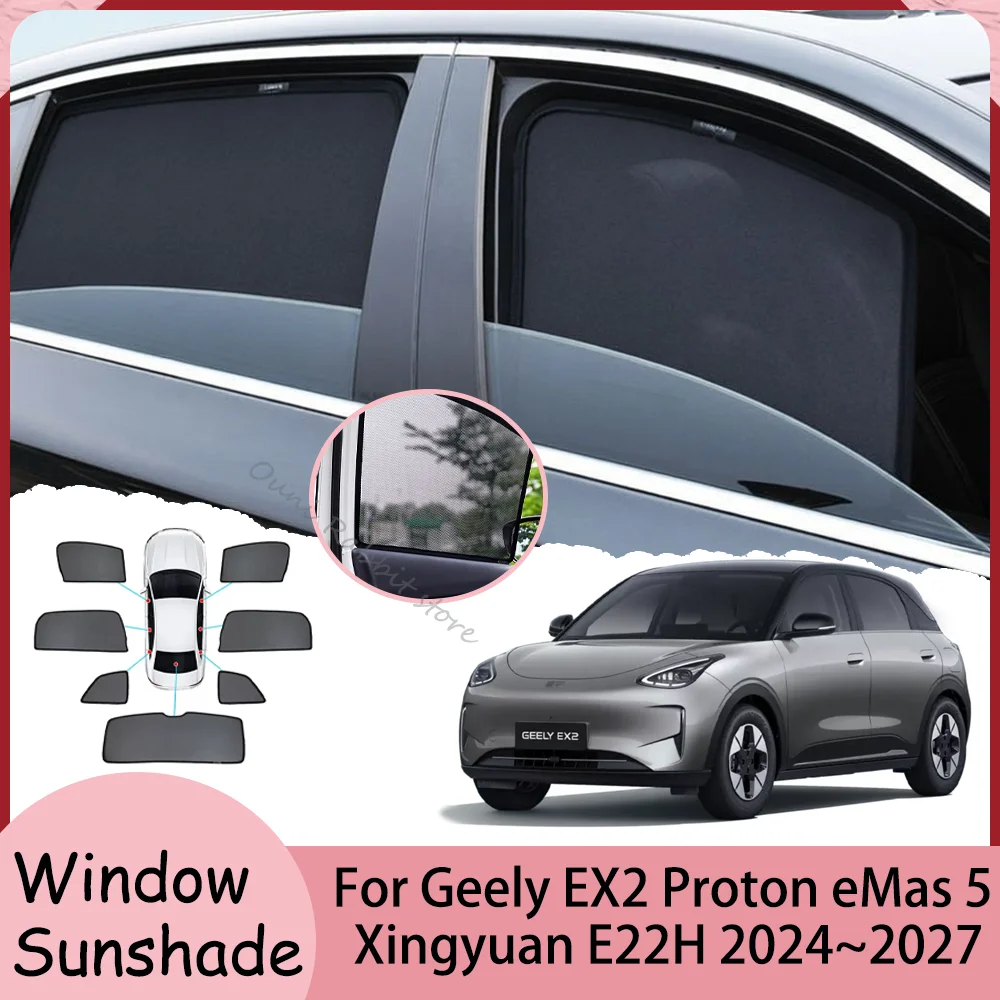 

Для Geely EX2 Proton eMas 5 2024~2027 2025 2026: Магнитная сетчатая солнцезащитная шторка для боковых окон автомобиля, защита от УФ-лучей, аксессуар для интерьера