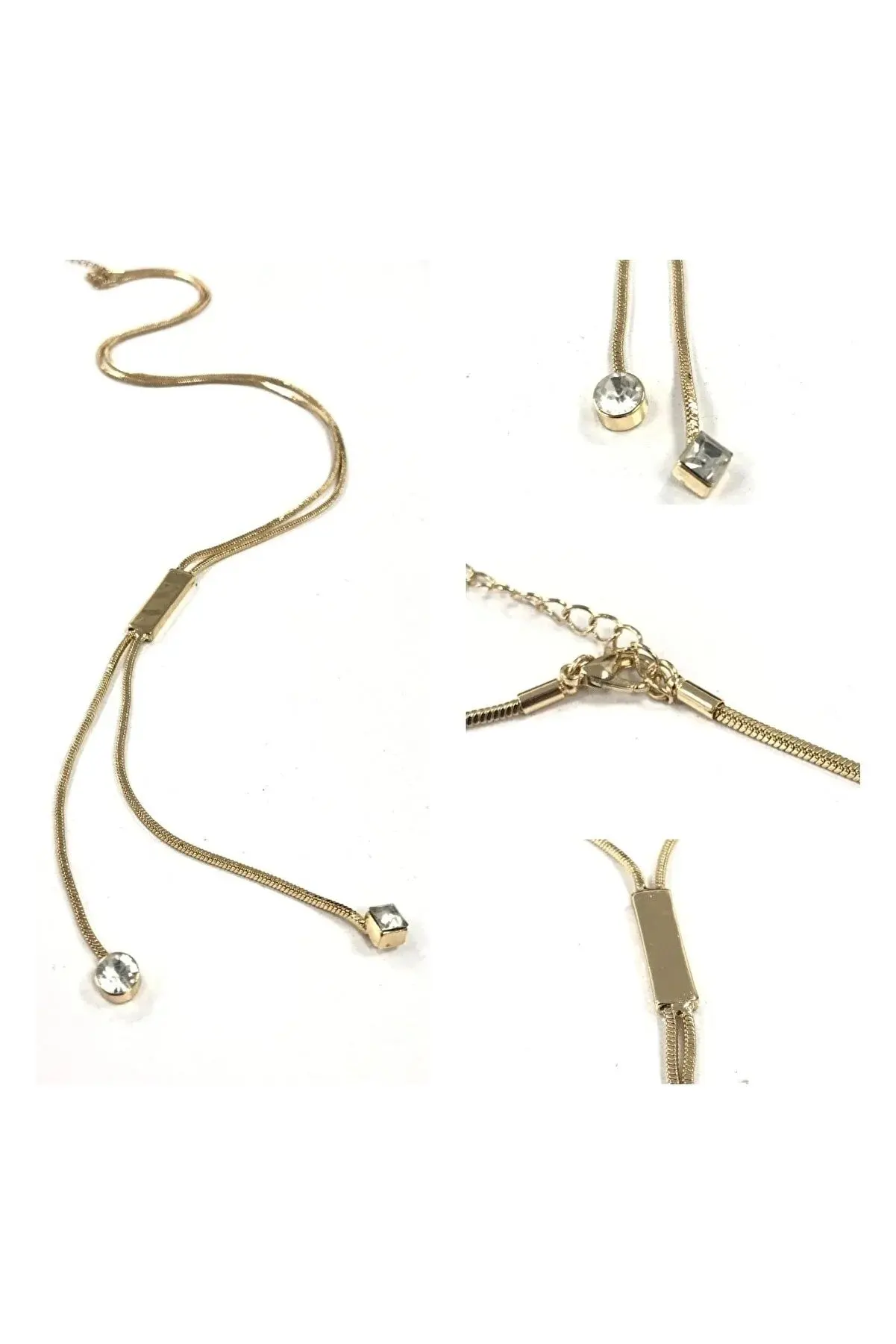 Gold Color Metal Shiny Stone Necklace 42cm.