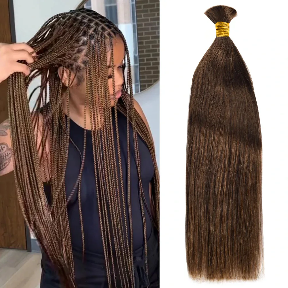 

Dark Brown Braid Human Hair Boho Braids 1/2/3 Bundles Straight Bulk Human Hair No Weft Hair Bundles #2 Brown Bundles For Women