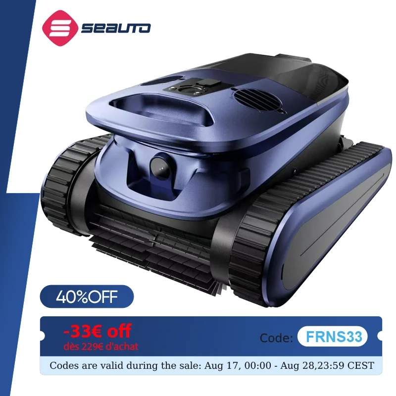Nouveau robot nettoyeur de piscine Seauto SAT 40 2026, nettoyage des conduites d'eau, navigation sonar IA, 240 min. Durée de fonctionnement, jusqu'à 3