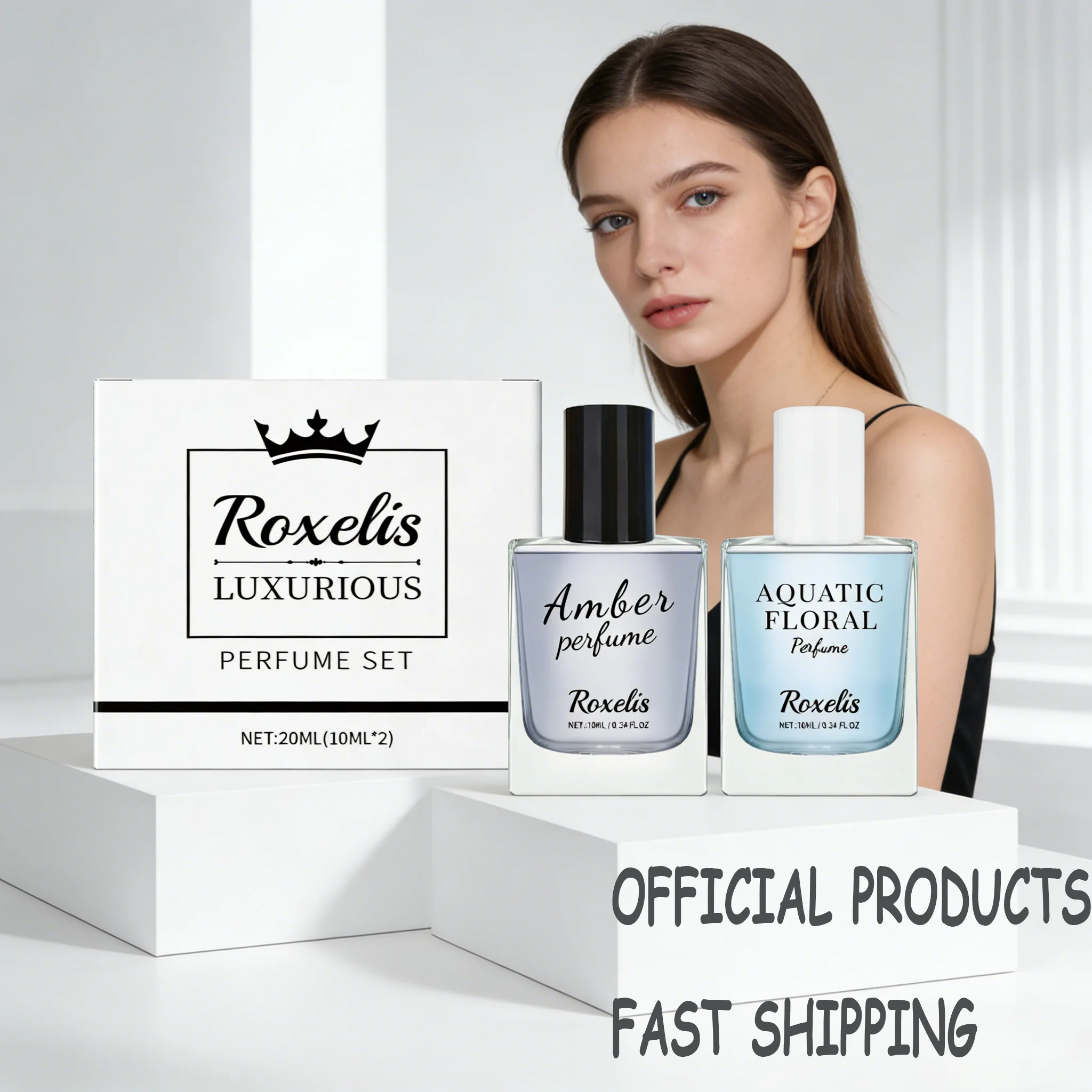 ROXELIS Luxurious Perfume Set Fresh Amber & Aquatic Floral Fragrance Lasting Elegant Scent Perfume Gift Box For Women Daily Use