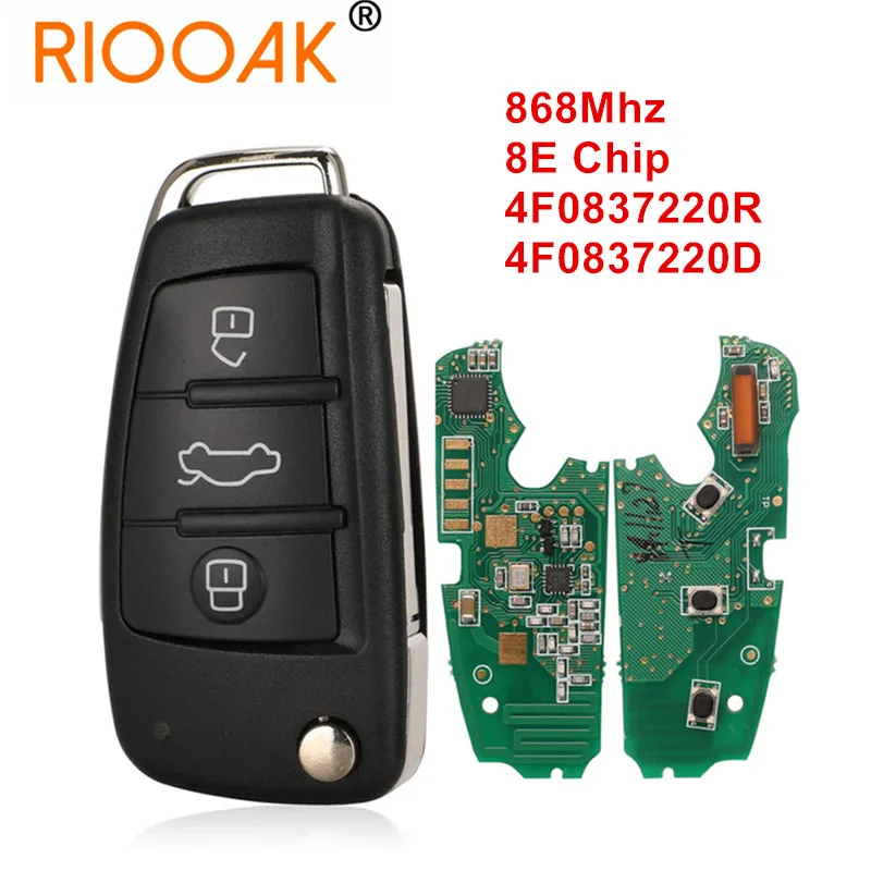 4F0837220R 4F0837220D 868MHz 8E elektroniczny Chip Flip 3 przycisk pilot z kluczykiem samochodowym dla Audi A6 S6 Q7