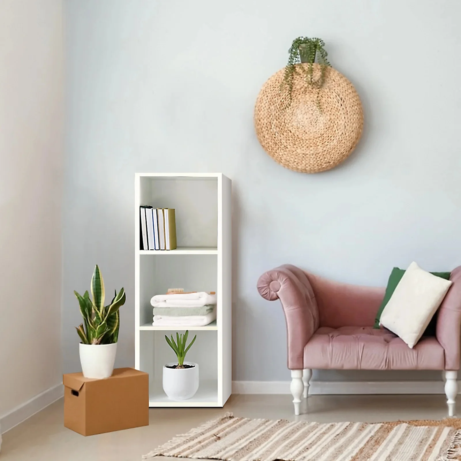 White Stackable 3-layer storage rack Wood Bookshelf Bins,Books Space Saving,Storage Wall-Mounted Stylish Storage Modern Vertical